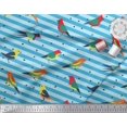 thumbnail image 1 of Soimoi Blue polyester Crepe Fabric Stripe & Bird Print Sewing Fabric Yard 52 Inch Wide, 1 of 3