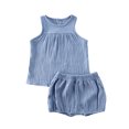 thumbnail image 1 of Gupgi Baby Girls Boys Coton Lin Débardeurs Sans Manches + Mini Ensemble Short, 1 of 9