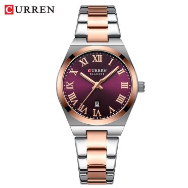 Graflsoa Curren 9095 Montre pour Femme - Design Élégant avec Calendrier, Bracelet en Acier Inoxydable Violet, Mouvement à Quartz, Cadran 33 mm, Résistant à l'Eau