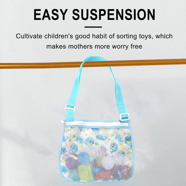 Light blue Beach Toy Mesh Bags For Kids Seashell Bags With Sand Toy Net Bag