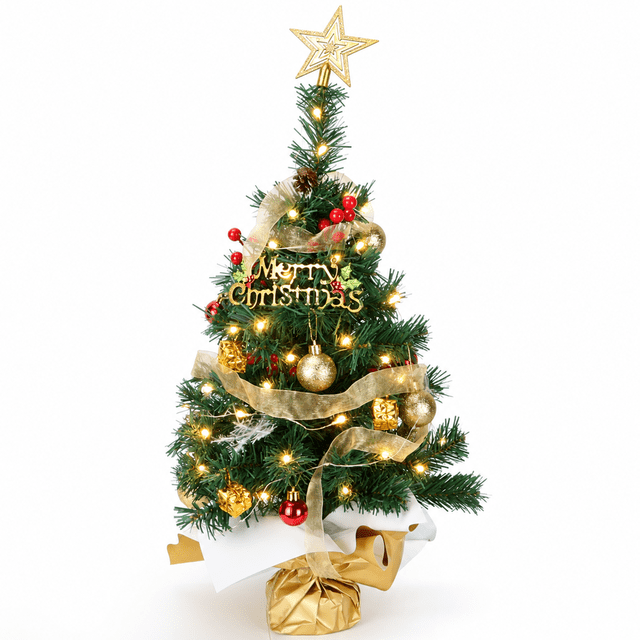 Fake Table Top Tree Mini Christmas Tree, 2Ft Artificial Table Top Christmas Tree with LED ...