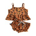 thumbnail image 3 of Newborn Baby Girl Summer Outfits Leopard Sleeveless Ruffle Tank Top Shorts Bottoms 2PCS Short Sets Clothes, 3 of 8