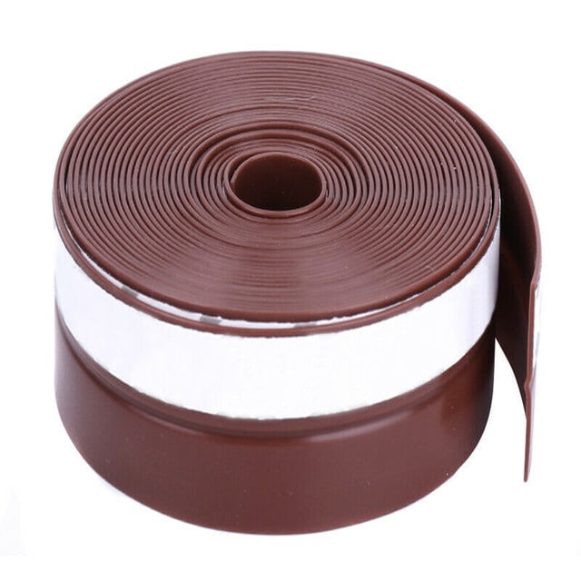 Weather Stripping Door Seal Strip for Bottom of Door, shown in a coiled roll with a brown silicone rubber material and a self-adhesive backing. Designed for windproofing, dust prevention, and sound insulation, suitable for doors, windows, and sliding glass doors. The strip measures 2 meters in length and is durable, flexible, and resistant to high temperatures and wear.