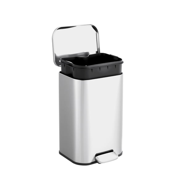 Large Stainless Steel Kitchen Trash Can – Step Pedal Recycling Bin with Removable Inner Bucket, Fingerprint-Proof, Soft-Close Lid, 13 Gallon / 50L, Waste Container for Home & Kitchen