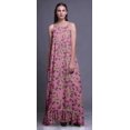 thumbnail image 3 of Bimba Chemise de Nuit Imprimée Fleurs et Feuilles Aquarelle Rose Clair pour Femmes Robe Maxi à Bretelles Spaghetti Grande Taille, 3 of 5