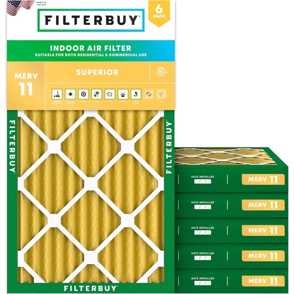Filterbuy 19x27x2 Air Filter MERV 11 Allergen Defense, HVAC AC Furnace Air Filters Replacement (6-Pack)