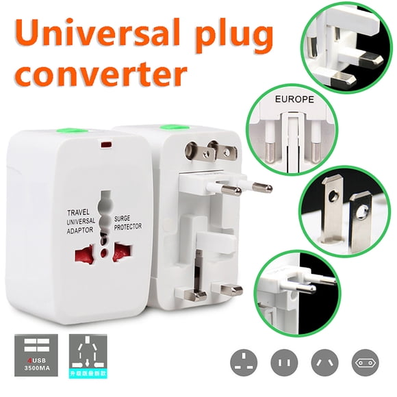 Adaptateur de Voyage Universel, 4 Ports USB et Prise CA, Adaptateur de Prise d'Alimentation International Tout-en-un, Adaptateur de Prise de Conversion de Tension 220V vers 110V pour Voyager des États-Unis vers l'Europe, Chargeur de Prise de Conversion