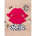 thumbnail image 4 of Xingqing Toddler Baby Girls Automne Clothes 3pcs Volant Robe à Manches Longues Tops + Pantalon Évasé + Ensemble de Foulard Rose Rouge 3-4 Ans, 4 of 9