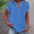 thumbnail image 2 of Timegard Plus Size Tops for Women Cotton Linen V-Neck Button Short Sleeve Tee Casual Loose Shirts Tops, 2 of 6