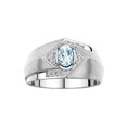 thumbnail image 1 of RYLOS Mens Rings Sterling Silver Ring 6X4MM Oval Shape Gemstone & Diamond Ring Aquamarine March Birthstone Rings For Man Silver Rings, Size 11, 1 of 7