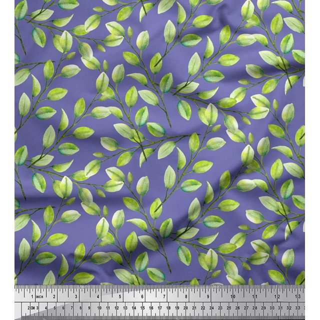 Soimoi Purple Moss Georgette Fabric Leaf Printed Fabric 1 Yard 42 Inch Wide
