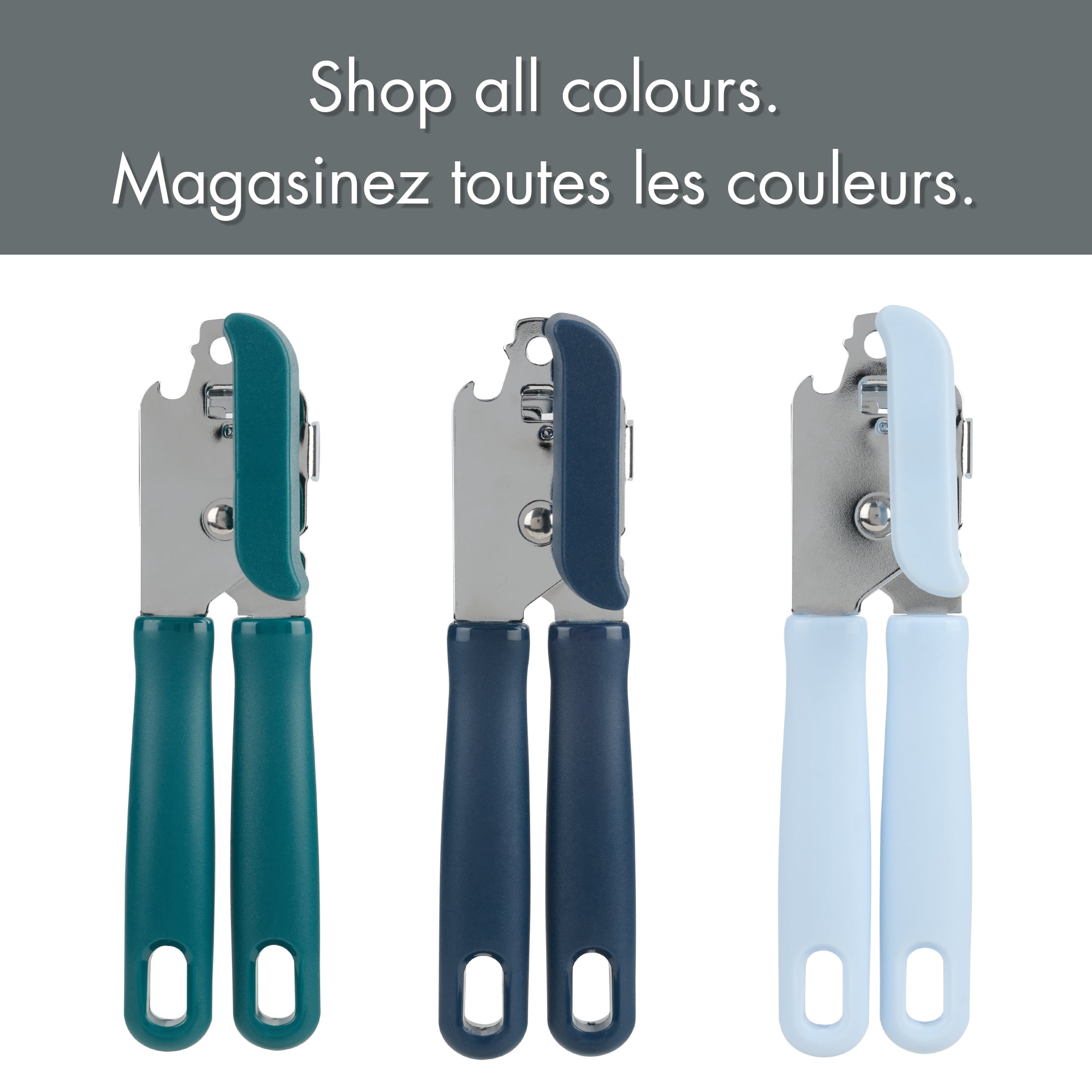Mainstays Kitchen Manual Can Opener with Integrated Bottle Opener, Ergonomic Handle, 20 cm, Navy