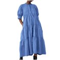 thumbnail image 1 of AherBiu Plus Size Maxi Dresses for Women Button up High Neck 1/2 Sleeve Ruched Ruffle Flowy Long Summer Dress, 1 of 6