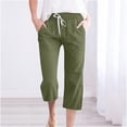 thumbnail image 2 of Penkiiy Legging Capri Extensible Léger à Taille Haute pour Femmes avec Poches, Vert Armée, Taille g, 2 of 5