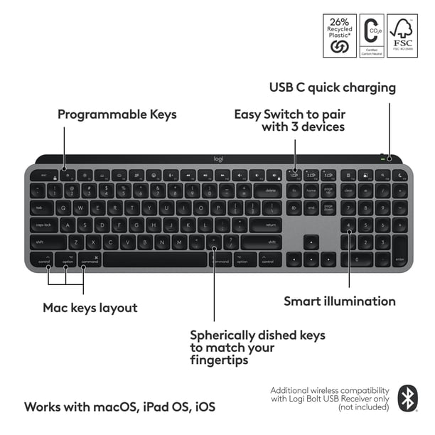 Logitech MX Keys S for Mac, Wireless Keyboard, Fluid, Precise