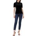 thumbnail image 2 of INSPIRE CHIC Chemise à Col à Volants pour Femmes, Manches Courtes, Hauts en Velours, Blouse, L Noir, 2 of 6