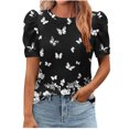 thumbnail image 4 of Pisexur Hauts pour Femmes Décontractés en Lin Col Rond Grande Taille Imprimé Manches Courtes T-shirt Blouse, Hauts d'Été pour Femmes Violet,G, 4 of 4