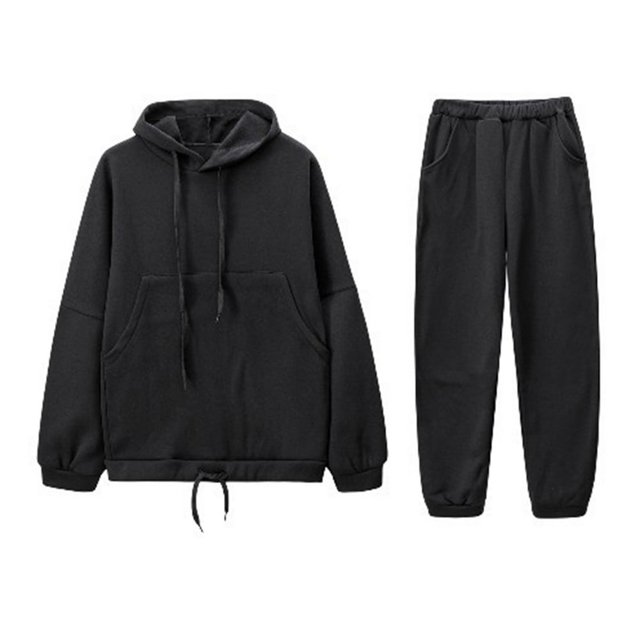 Long Sleeve Large Pocket Women Outfit Drawstring Hem Solid Color Hooded Sweatshirt Pants Set for Daily Wear