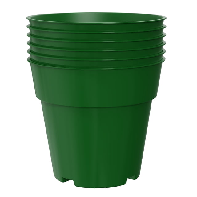 Mainstays 4 inch Grower Pots Green 6 pack showing six stacked durable green plastic grower pots with drainage holes for healthy root growth, ideal for seed starting and small indoor or outdoor plants.