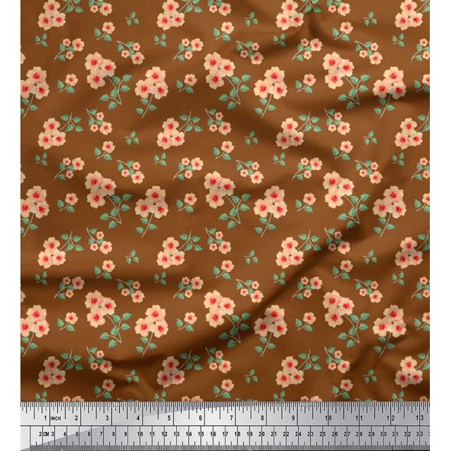 Soimoi Satin Silk Fabric Leaves & Flower Floral Print Fabric by the Yard 42 Inch Wide