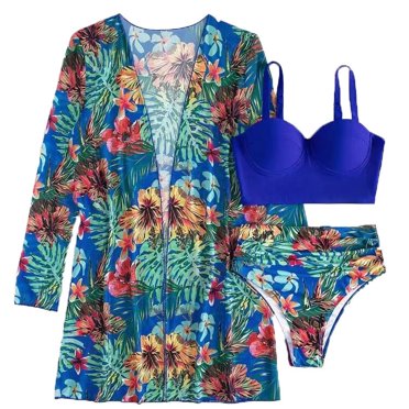 Matching Family Swimsuits Women Sexy With Chest Pad With Steel Bra Print Deep V Swimming Trunks Split Swimsuit Bikini Three Piece