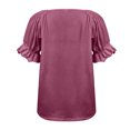 thumbnail image 4 of Hauts Blouses Décontractés pour Femmes à Couleur Unie, à Encolure Carrée, à Manches Courtes, 4 of 7