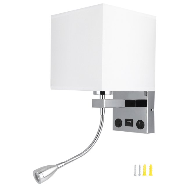 YLSHRF LED Wall Light Iron Cloth Modern USB Bedside Reading Indoor Lighting