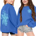 thumbnail image 3 of MEZZALL Chandail à Capuche Imprimé Fleuri Mode Décontractée pour Filles Manches Longues, Bleu, 5-6 Ans, 3 of 7