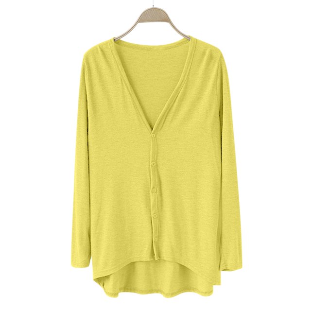 Breezora Ladies V Neck Modal Asymmetrical Long Sleeve Open Front Cardigan Sweater Yellow