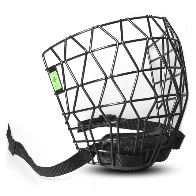 Powertek Cage de Ringuette V3.0, Protection du Visage Certifiée CSA en Taille Aîné/grand, Couleur Noire. Conçue pour l'Équipement de Protection de hockey, Elle Présente un design de Cage Géométrique pour une Visibilité Accrue, un Mentonnière Souple Amovible et des Sangles pour une Fixation Sécurisée à un Casque.