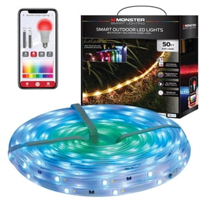 Monster Smart Outdoor LED Strip Lights, 50 ft, RGB+IC, 540 LEDs, Weather‑Resistant, App & Voice Control, Alexa & Google