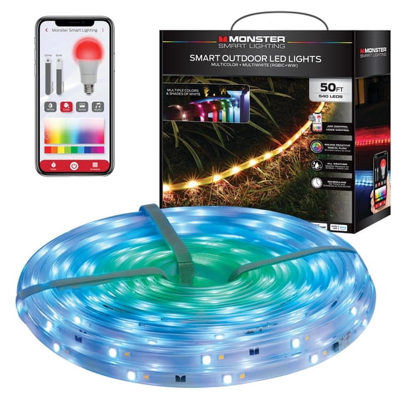 Ruban LED extérieur intelligent Monster 15 m, RGB+IC, 540 LED, résistant aux intempéries, contrôle appli et voix, Alexa et Google