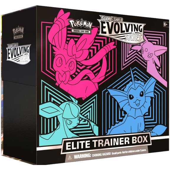 Pokemon Sword & Shield Evolving Skies Vaporeon, Glaceon, Espeon & Sylveon Elite Trainer Box (8 Booster Packs, 65 Card Sleeves, 45 Energy Cards & More)