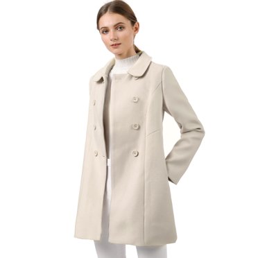 INSPIRE CHIC Manteau à Col Peter Pan pour Femme, Pardessus à Double Boutonnage, Trench Caban d'Hiver Beige P