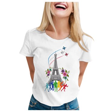 JIRNDf Tshirt For Women Tops Trendy Summer Fashion Casual Short Sleeve Round Neck Printing Loose Cute Graphic Tees For Women Shirts White XXL