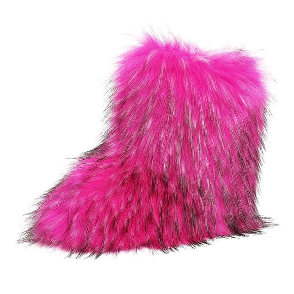 Lovzfmll Women's Faux fur Snow Boots, Furry Fluffy Ankle Boots, Round Toe Thick Sole Short Boots, Warm Fall Winter Booties, 6, Hot Pink