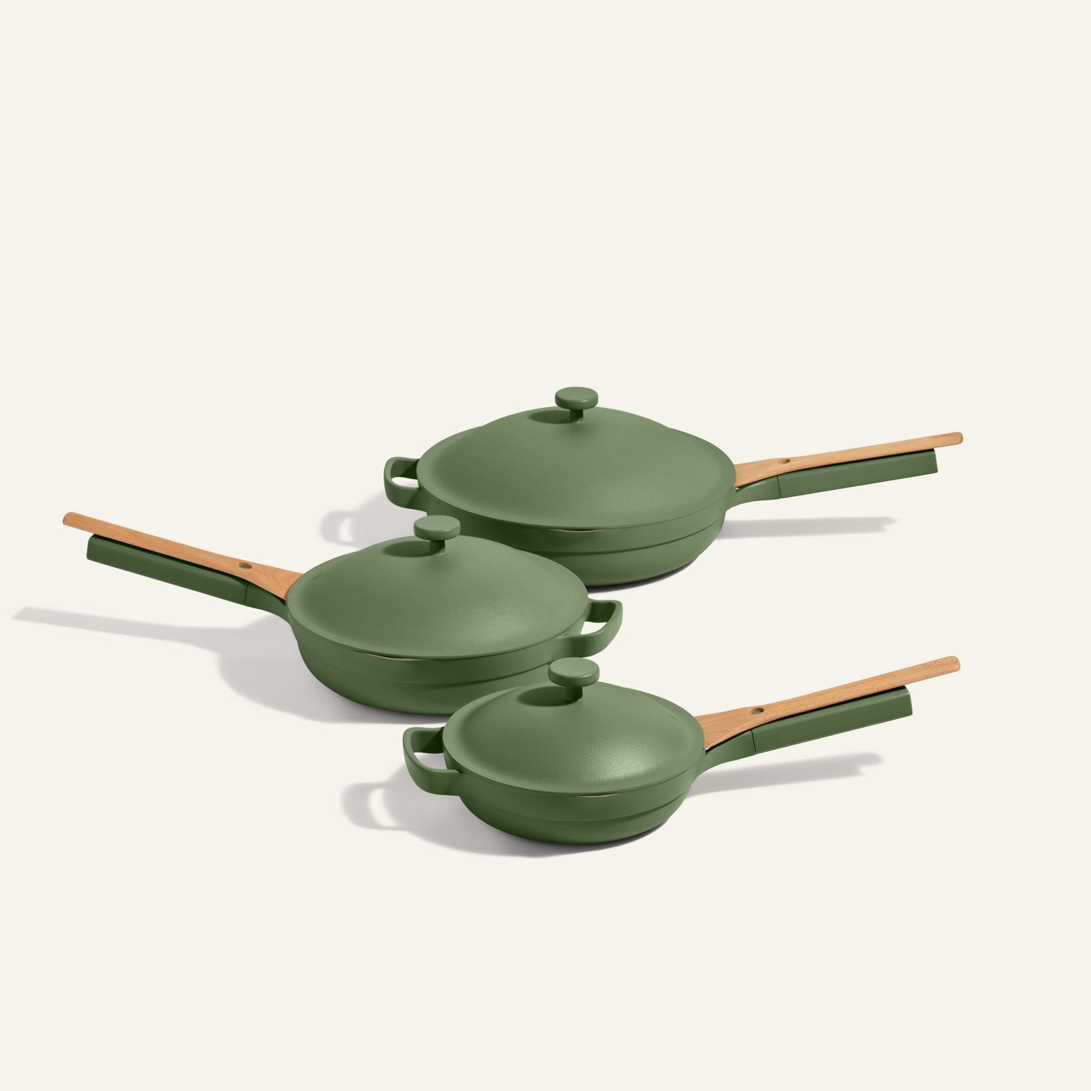 Our Place Always Pan® Trio (10 Piece) A set of Always Pans in three sizes for every cooking need Sage Ceramic