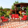 thumbnail image 3 of Costway 8PCS Patio Rattan Furniture Set Acacia Wood Frame Cushioned Sofa Chair Red, 3 of 10