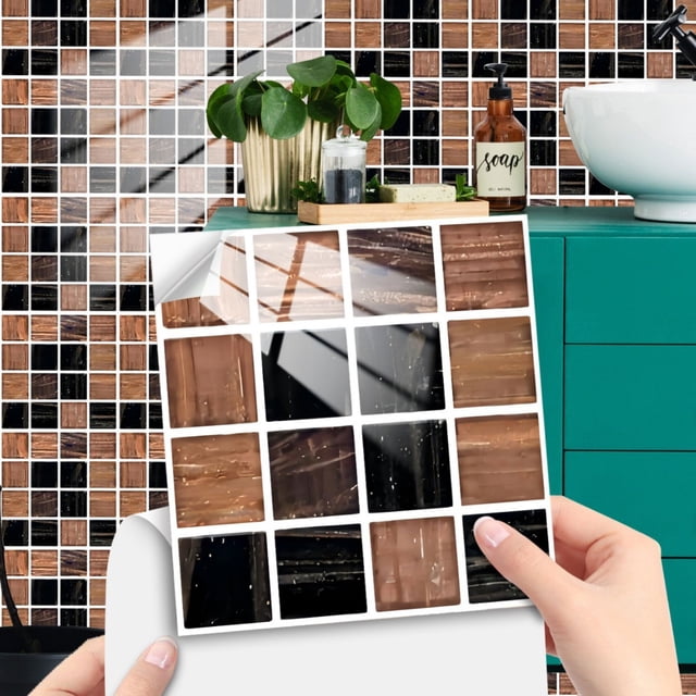10 Pieces of Geometric Square Grid Pattern Wall Stickers, Fmb316, 15*15Cm, Pvc Adhesive Tile Stickers 10Pcs Geometric Square Grid Wall Stickers for Kitchen Floor Furniture