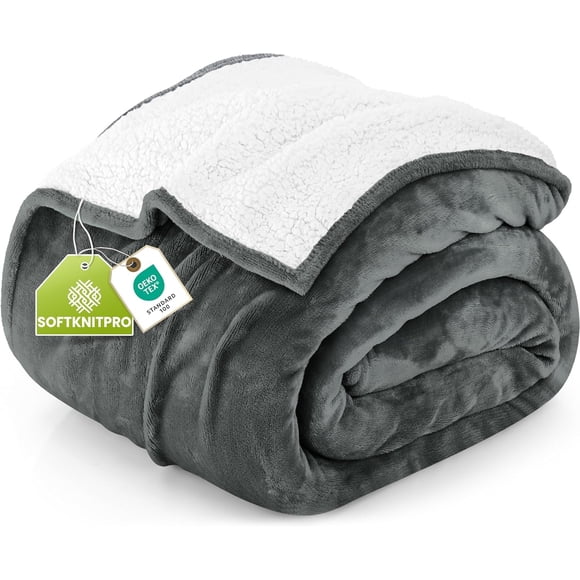 Utopia Bedding Sherpa Blanket Queen Size [Grey, 90x90 Inches] - Soft Lightweight Plush Fleece Reversible Blanket for Bed, Sofa, Couch, Camping and Travel