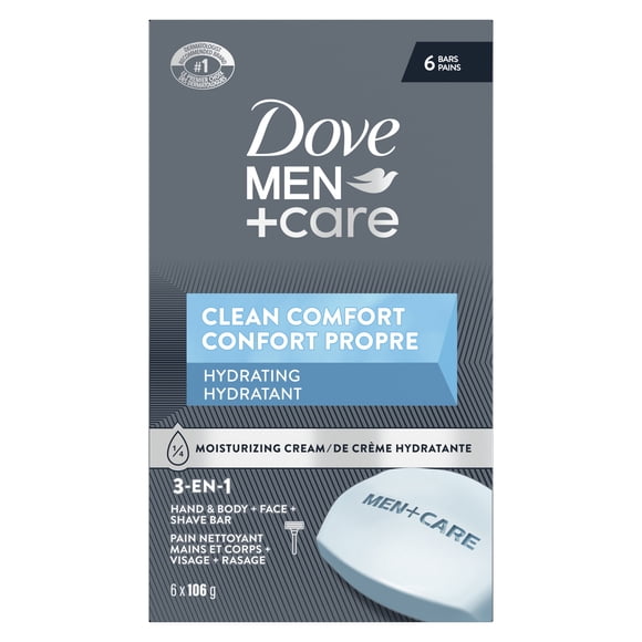 Dove 3-N-1 Hand & Body + Face + Shave Bar Clean Comfort Hydrating, 106 g (6 bars)