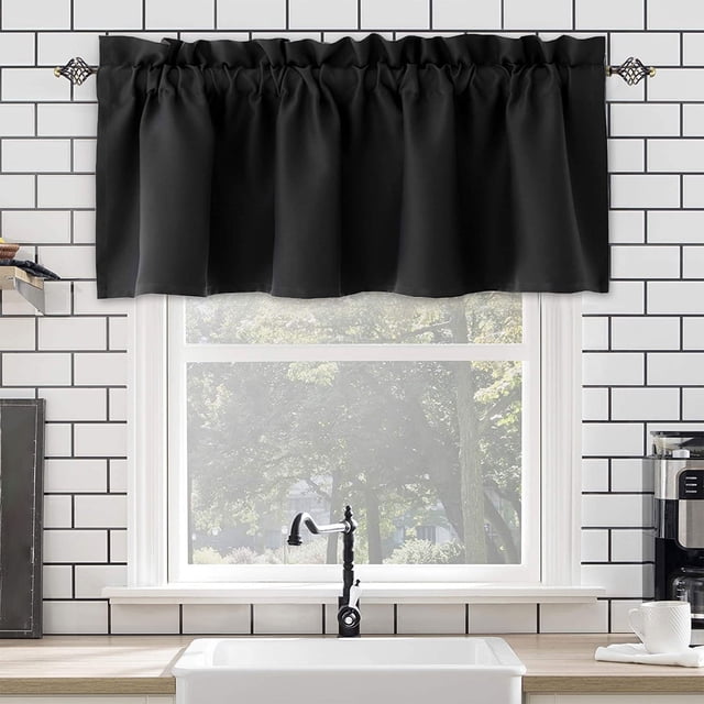 Valance Curtain for Kitchen, Blackout Window Valance Curtains for Living Dining Room, Sun Blocking Valances 57x18 Inches Polyester Rod Pocket