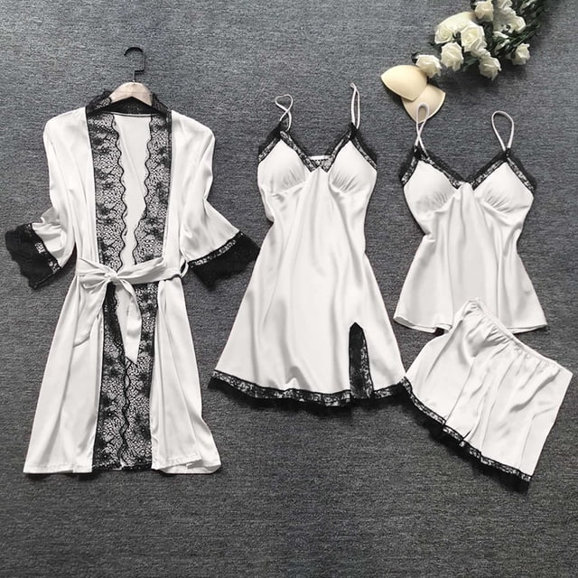 DPTALR Lingerie Femme Robe en Soie Dentelle Vêtements de Nuit Pyjama Ensemble