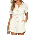 thumbnail image 1 of Kcodviy Boho à Boutons Combinaison Décontractée pour Femme Combinaisons pour Femmes pour l'Été Manches Combinaison Décontractée à Revers Combinaison en Denim pour Femme Courte Combinaison Arc-en-Ciel pour Femme Combinaison pour Femme, 1 of 5