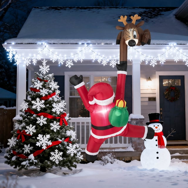Costway 8.5 FT Christmas Inflatable Reindeer & Climbing Santa Claus, Indoor/Outdoor
