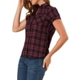 thumbnail image 4 of INSPIRE CHIC Chemise à Carreaux pour Femme en Coton Style Boyfriend à Boutons devant à Manches Courtes, 4 of 6
