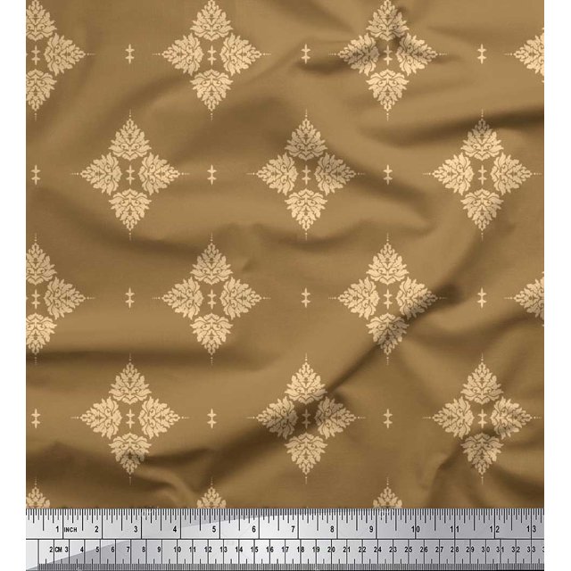 Soimoi Polyester Crepe Fabric Floral Block Print Fabric by Yard 42 Inch Wide