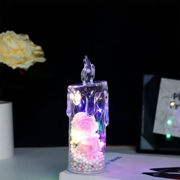 RKSTN Night Light, LED Lights LED Simulation Electronic Candle Ins Transparent Rose Small Night Light Bedroom Bedside Girl Heart Decoration Decorations Personalized Night Light