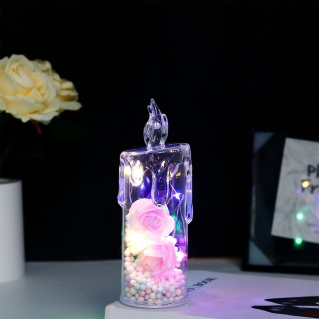 LSLJS LED Simulation Electronic Candle Ins Transparent Rose Small Night Light Bedroom Bedside Girl Heart Decoration Decorations, Home Accessories