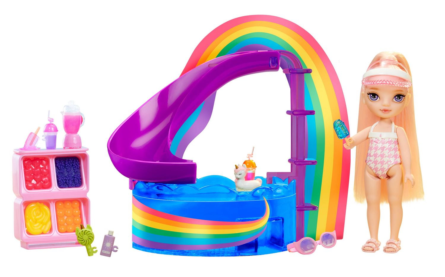 Rainbow High Littles Pool Day Playset + Small Doll (Pink 5.5”)